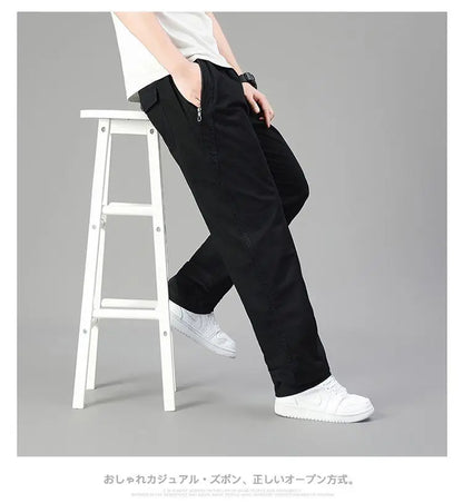 Men's Cotton Relaxed Fit Pants Full Elastic Waist Casual Sportswear Twill Pants Running Sweatpants Casual Cargo Pants