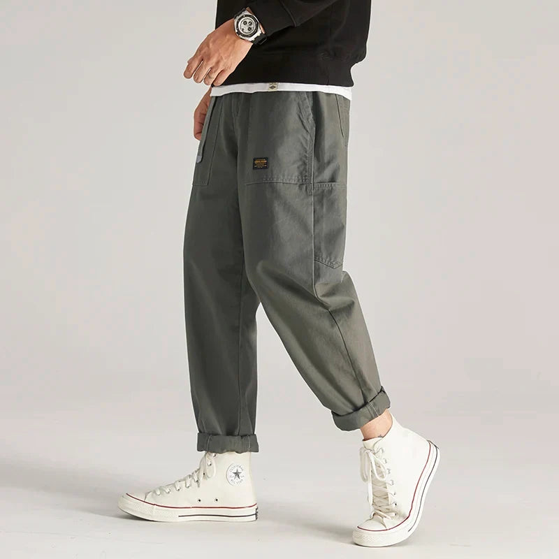 100 Cotton Men's Cropped Pants Trendy Straight Fit Cargo Trouser Male Ankle Length Korean Style Jappan Vintage Y2K Casual Khaki