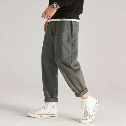 100 Cotton Men's Cropped Pants Trendy Straight Fit Cargo Trouser Male Ankle Length Korean Style Jappan Vintage Y2K Casual Khaki