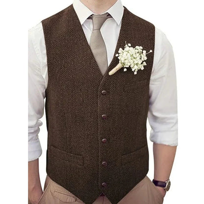 Men Vest Silver Herringbone V Neck Single Button Waistcoat For Wedding Banquet Birthday Business Casual Work Men Suit
