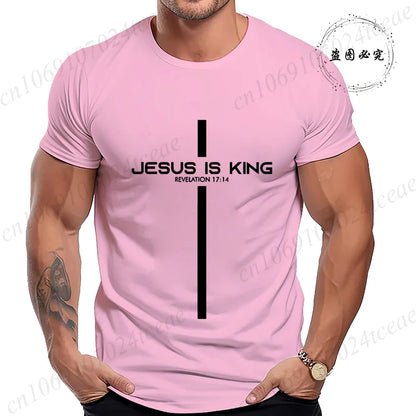 T Shirt for Men Jesus Is King Print Graphic T Shirts Unisex Harajuku Fashion Casual Street Short Sleeve Tee Jesus Is King Tops
