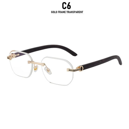 2026 Wooden Rimless Sunglasses Women Trendy Vacation Sunscreen Square Sunglass Men Luxury Vintage Retro Fashion Glasses Occhiali
