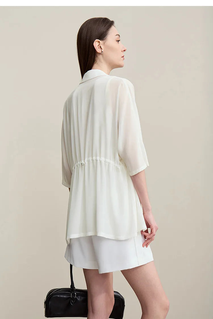 Women's Blazer 2026 Summer New Notch Lapel Dolman Sleeve Jacket Loose Lightweight Office Chiffon Coat For Women 12642007