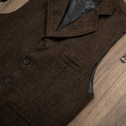Men Vest Coffee Herringbone Single Button Lapel Waistcoat For Wedding Banquet Office Business Work Daily Casual Men Suit Vest