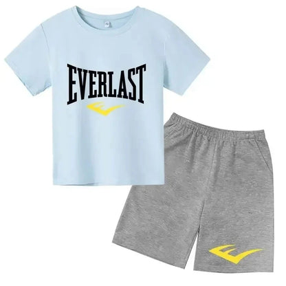 Kids Summer Leisure Simple Letter Print 2pcs O-neck Tees+Shorts Pants Sportsuits 2-13 Years Boys Girls Streetwear Children Sets