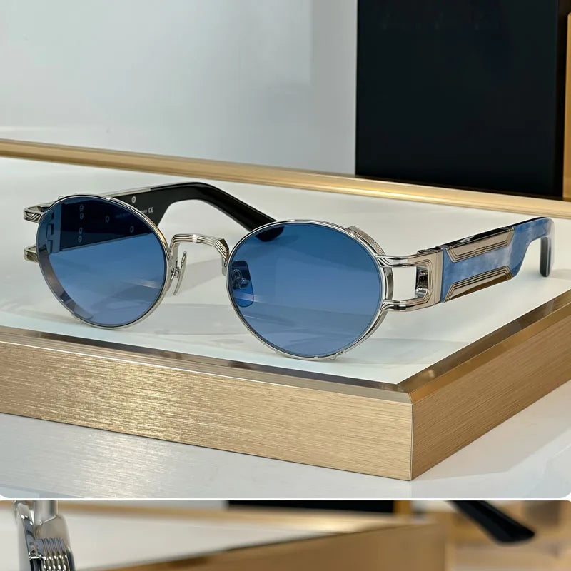 INS Luxury Sunglasses Small Oval Frame Alloy High Quality Handcrafted Fashion Brand Design UV400 for Unisex Eyeglasses with Case