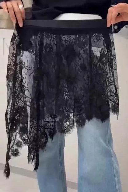 Faionable Asymmetric Lace f Skirt Women's Sli Overlap ort Skirts Summer New Arrival plus Size Korean Sle High Wa...