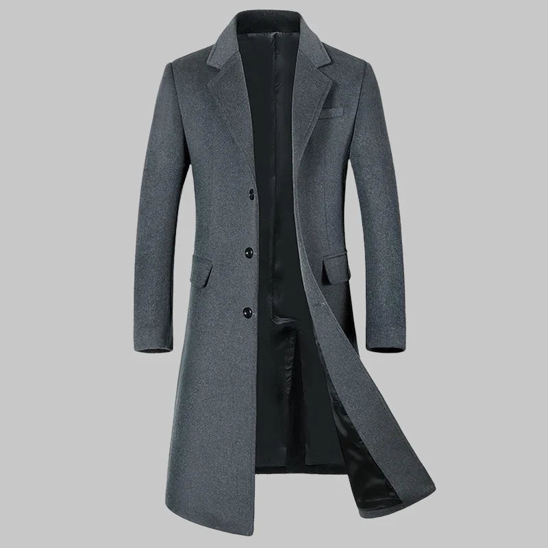 Men's High-Quality Autumn Winter Wool Coat Long Fashion Trench Coat Over-the-Knee Thick Cotton M-4XL