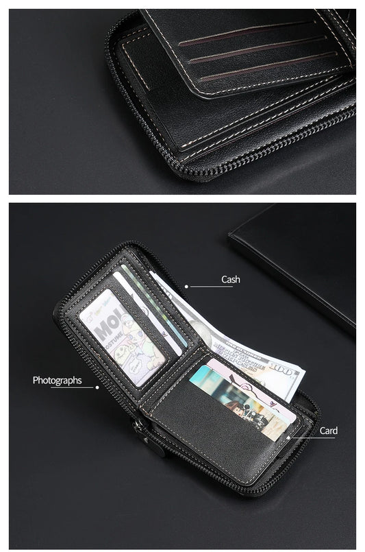 Portefeuille en cuir pour hommes, portefeuille de luxe pour hommes, porte-cartes zippé avec poche à monnaie, portefeuilles RFID, cadeaux pour hommes, sac d'argent