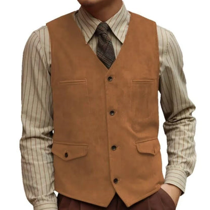 Men Vest Coffee Velvet Single Button With Pocket Waistcoat For Wedding Birthday Banquet Business Casual Work Daily Men Suit Vest