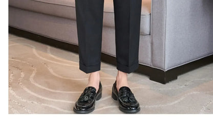 British Style Naples Men's High-end Linen Pants High Waist Straight Slim Fit Casual Trousers High Quality Solid Social Suit Pant