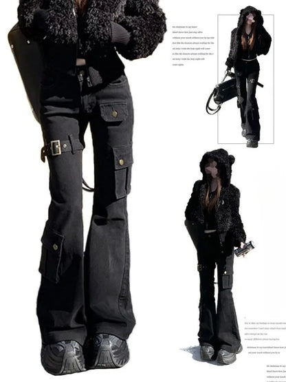 Aesthetic Dark Style Street Y2K Slim Fit Jeans Women's Vintage Sheath Gothic Pants High Waisted Hotsweet Black Denim Trouser
