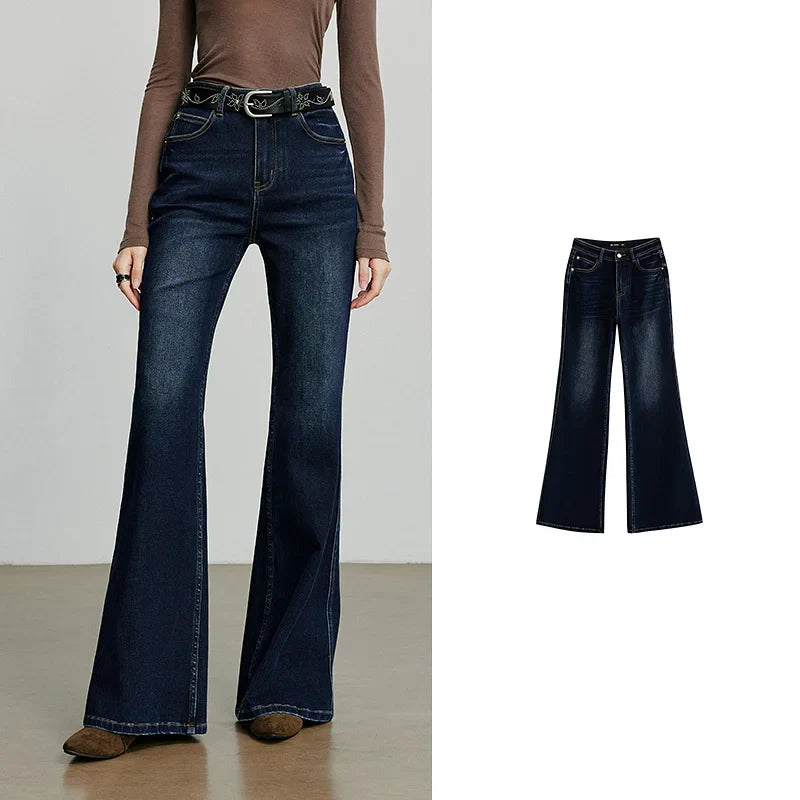 Women Denim jeans 2025 Autumn New Lycra Stretch Mid Waist Cotton Flares Pants