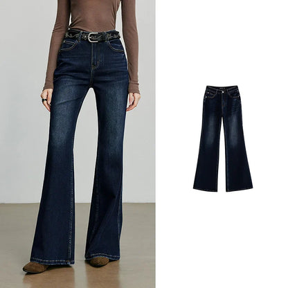 Women Denim jeans 2025 Autumn New Lycra Stretch Mid Waist Cotton Flares Pants