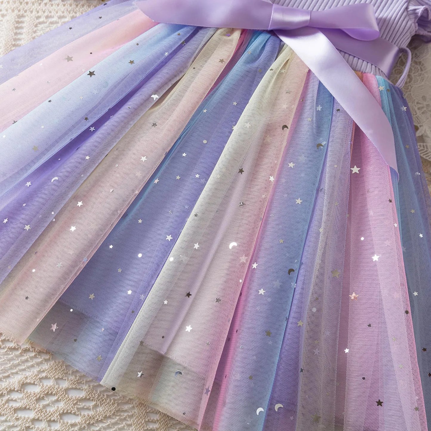 New Girls Dress for Sequins Birthday 1-5Y Toddler Girls Rainbow Tulle Dress Sweet Kids Princess Dress for Girls 2025 Summer Wear