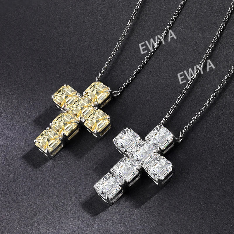 Luxury 12cttw Full 7*7mm Asscher Cut D Color Moissanite Pendant Necklace for Women S925 Silver Pass Diamond Test Neck Chain