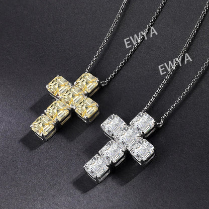 Luxury 12cttw Full 7*7mm Asscher Cut D Color Moissanite Pendant Necklace for Women S925 Silver Pass Diamond Test Neck Chain
