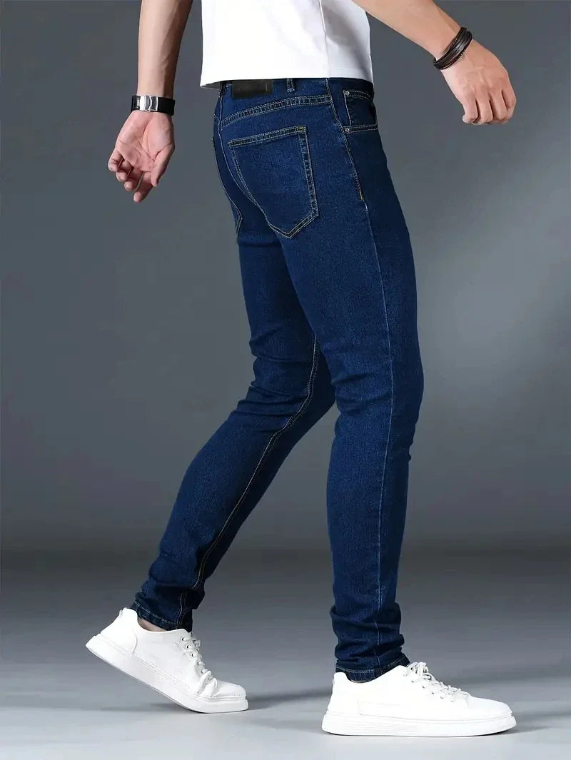 Men's New Slim Fit Stretch Cotton Jeans Ripped Casual Black Blue Denim Pencil Pants for Everyday Social Wear