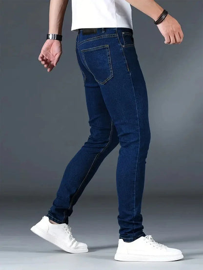 Men's New Slim Fit Stretch Cotton Jeans Ripped Casual Black Blue Denim Pencil Pants for Everyday Social Wear
