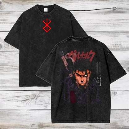 Berserk Anime Washed T Shirt Men Vintage Gothic Streetwear Tshirt Harajuku Hip Hop Graphic Tee Shirt Oversized Cotton Tops