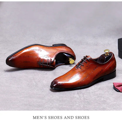 Men's Business Dress Leather Shoes Genuine Leather Shoes Full Cowhide British Laser Engraving Pattern Men's Wedding Shoes 37-46