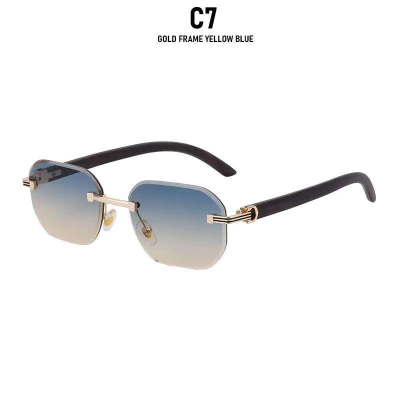 2026 Wooden Rimless Sunglasses Women Trendy Vacation Sunscreen Square Sunglass Men Luxury Vintage Retro Fashion Glasses Occhiali
