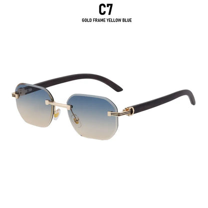 2026 Wooden Rimless Sunglasses Women Trendy Vacation Sunscreen Square Sunglass Men Luxury Vintage Retro Fashion Glasses Occhiali