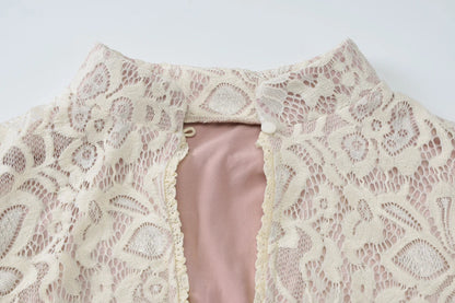 Turtleneck Long Flare Sleeve Patchwork Lace Hollow Out Button Sexy Mini Dress 2025 Spring Women Clothes Party Nightclub