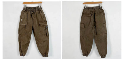 High Quality Snow Wash Distressed Cargo Pants Men Korean Fashion Plus Size Harem Pants Streetwear Joggers Casual Baggy Trousers