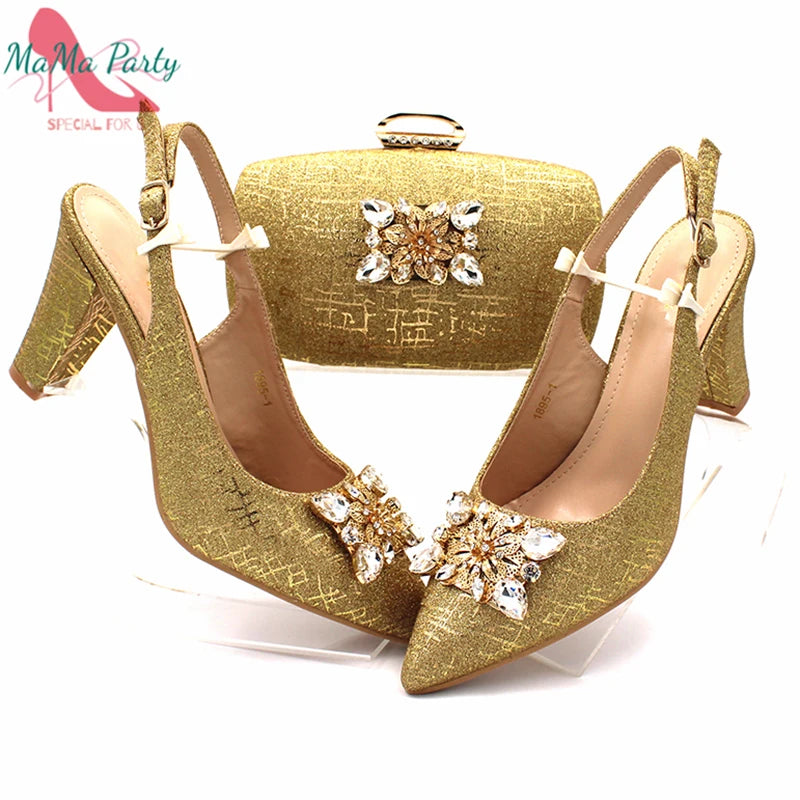 Color Italian Classics Design African Women Shoes and Bag Set High Quality with Shinning Crystal for Wedding Party