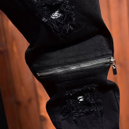 2025 Jeans Men's Spring Autumn Versatile Korean Black Elastic Slim Small Feet Zipper Pants Autumn Cowboy Man Pants Design Jeans