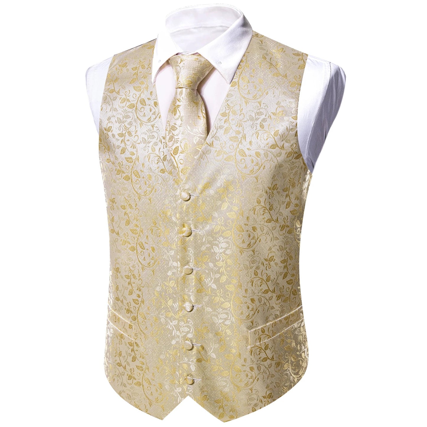 100 Colors Men Vest Tie Hanky Cufflinks Set Waistcoat Paisley Floral Jacquard Sleeveless Jacket Wedding Business