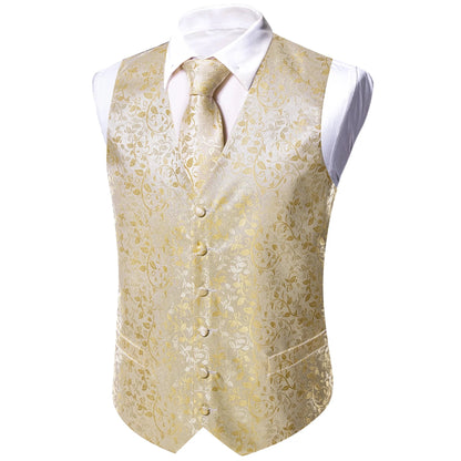 100 Colors Men Vest Tie Hanky Cufflinks Set Waistcoat Paisley Floral Jacquard Sleeveless Jacket Wedding Business