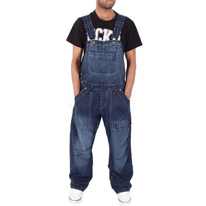 Multi Pocket Denim Overalls Suspenders Baggy Jeans Men'S Street Casual Work Pants Jumpsuits