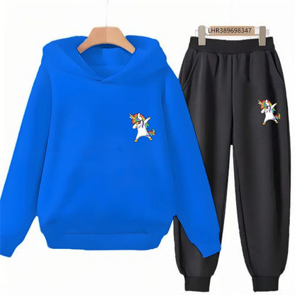 Children Unicorn Hoodie 3-12 Years Boys Girls Red Casual Tops+Pants Sets Long Sleeves Autumn Fashion Kids Clothes