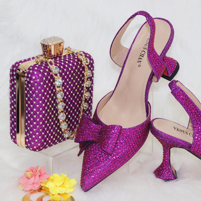 New Silver Simple And Comfortable Streamlined Pointed Shoes Fashionable And Versatile Party Ladies Shoes And Bag Set