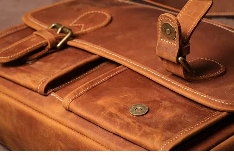 Vintage Crazy Horse Leather Messenger Bag Men's Genuine Luxury Sling Shoulder Bag Office Briefcase Crossbody 12.9 Inch Ipad