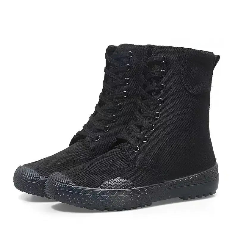 36-46 Mens Boots Spring Autumn Male Canvas Botas Lace-Up Shoes High Top Booties Solid Color Zapatos Ankle Motorcycle Footwear Y3