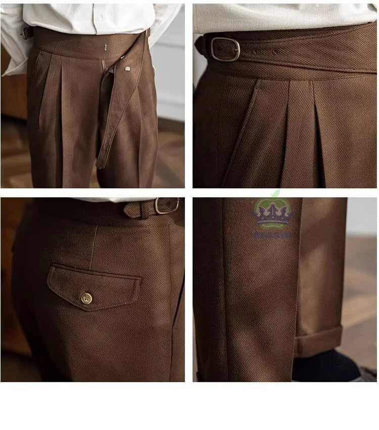 Classics Italian Naples Style White Men's Suit Pants Men High Waisted Straight Fit Work Formal British Business Brand Trousers