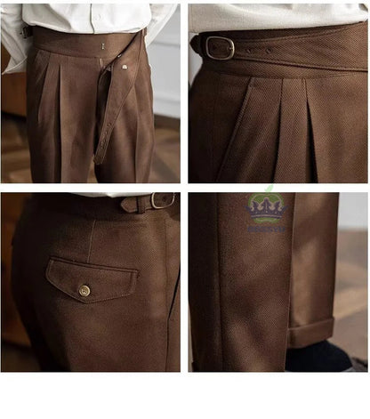 Classics Italian Naples Style White Men's Suit Pants Men High Waisted Straight Fit Work Formal British Business Brand Trousers