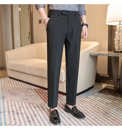 Men Suit Pants 2026 Spring Elastic Waist Solid Slim Fit Dress Pants Office Business Casual Trousers High Quality Men's Clothing