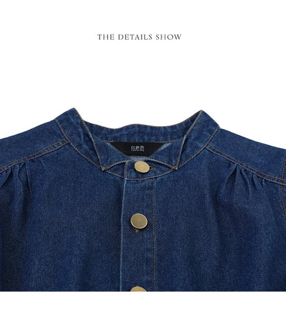 Women Denim Dress Retro Style Casual 2024 Spring Round Neck Three-quarter Sleeve Slim Fit A-line Fishtail Dress