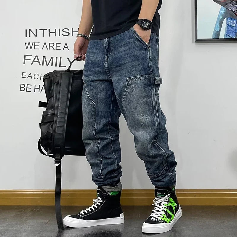 Autumn Men's Jeans With Multiple Pockets Workwear Pants Leg Pants Retro Straight Leg Pants Casual Pants