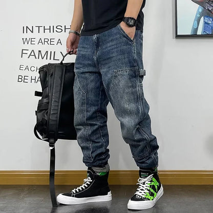 Autumn Men's Jeans With Multiple Pockets Workwear Pants Leg Pants Retro Straight Leg Pants Casual Pants