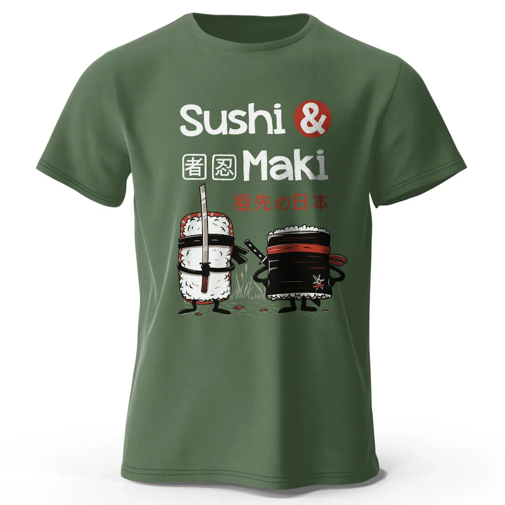 Kawaii Sushi Harajuku Printed 100% Cotton T-Shirt, Soft & Breathable Round Neck Short Sleeve Tee, Unisex Cute Style