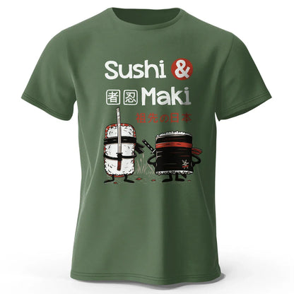 Kawaii Sushi Harajuku Printed 100% Cotton T-Shirt, Soft & Breathable Round Neck Short Sleeve Tee, Unisex Cute Style