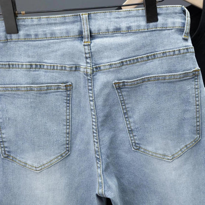 New Men's Little Feet Skinny Jeans Light Blue Spring Summer Thin Elastic Denim Pants Classic Korean Washed Cowboy Trousers