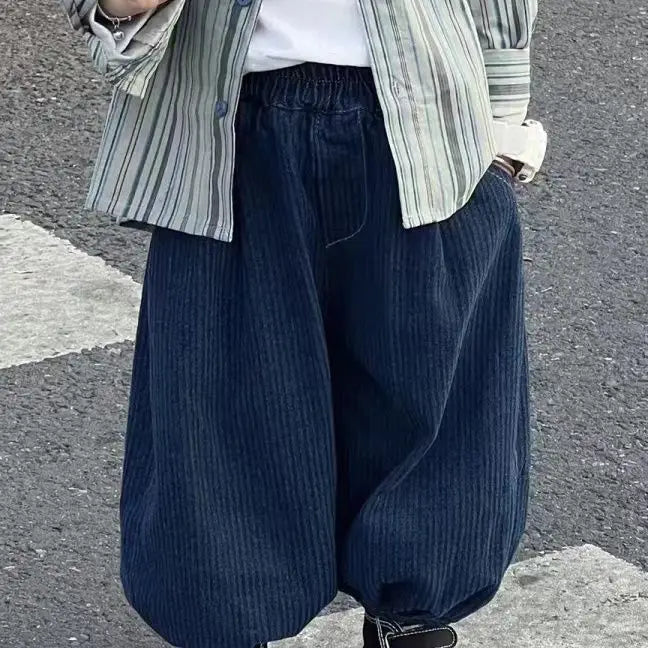 Kid Boy Spring Autumn Suit 2026 New Korean Handsome Baby Fashion Corduroy Striped Shirt and Pants Clothes Two Piece Set Outfits