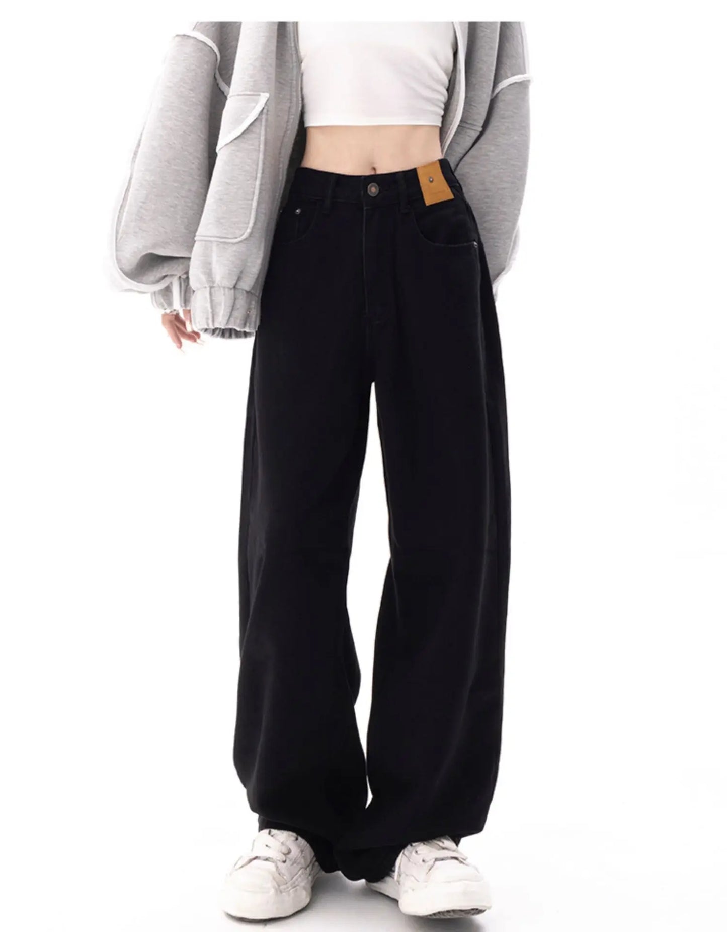 Black Baggy Straight Jeans Women Korean Fashion Streetwear High Waist Wide Leg Denim Pants Female Loose Mopping Jean Trouser Y2K