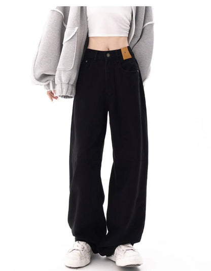 Black Baggy Straight Jeans Women Korean Fashion Streetwear High Waist Wide Leg Denim Pants Female Loose Mopping Jean Trouser Y2K